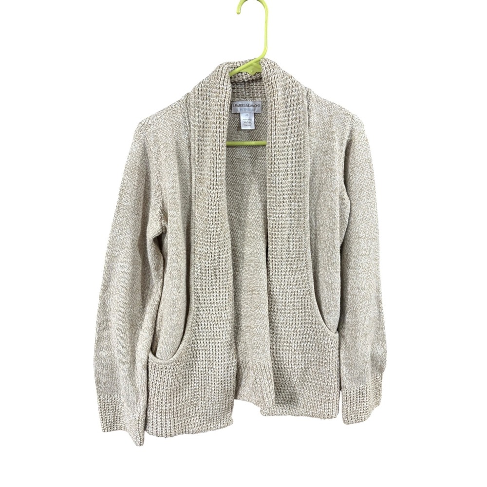 Drapers & Damons Petites Beige Open Front Shawl‎ Collar Cardigan Sweater PS